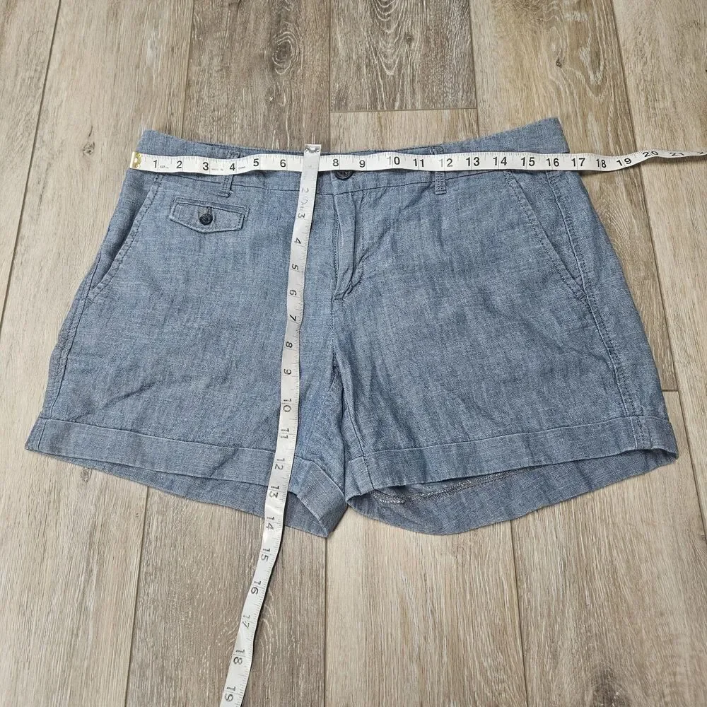 Banana Republic Blue Chambray Cotton Chino Shorts Pockets Women's 6 Classic